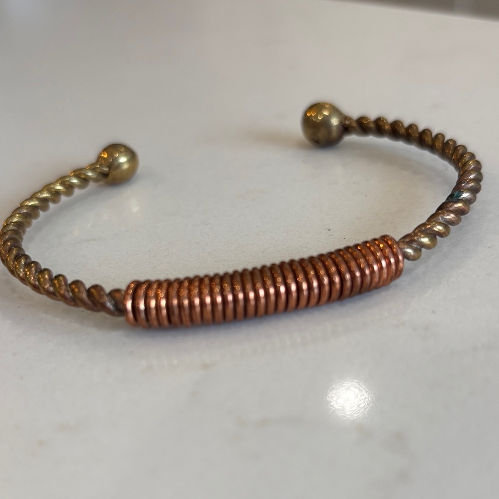 Twisted Brass and Copper Open Bracelet